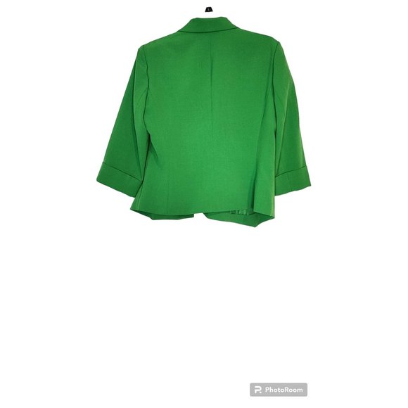 #035. Green Short Length Blazer Jacket with Cuffed Sleeves-Black Label by Evan P - Picture 2 of 3
